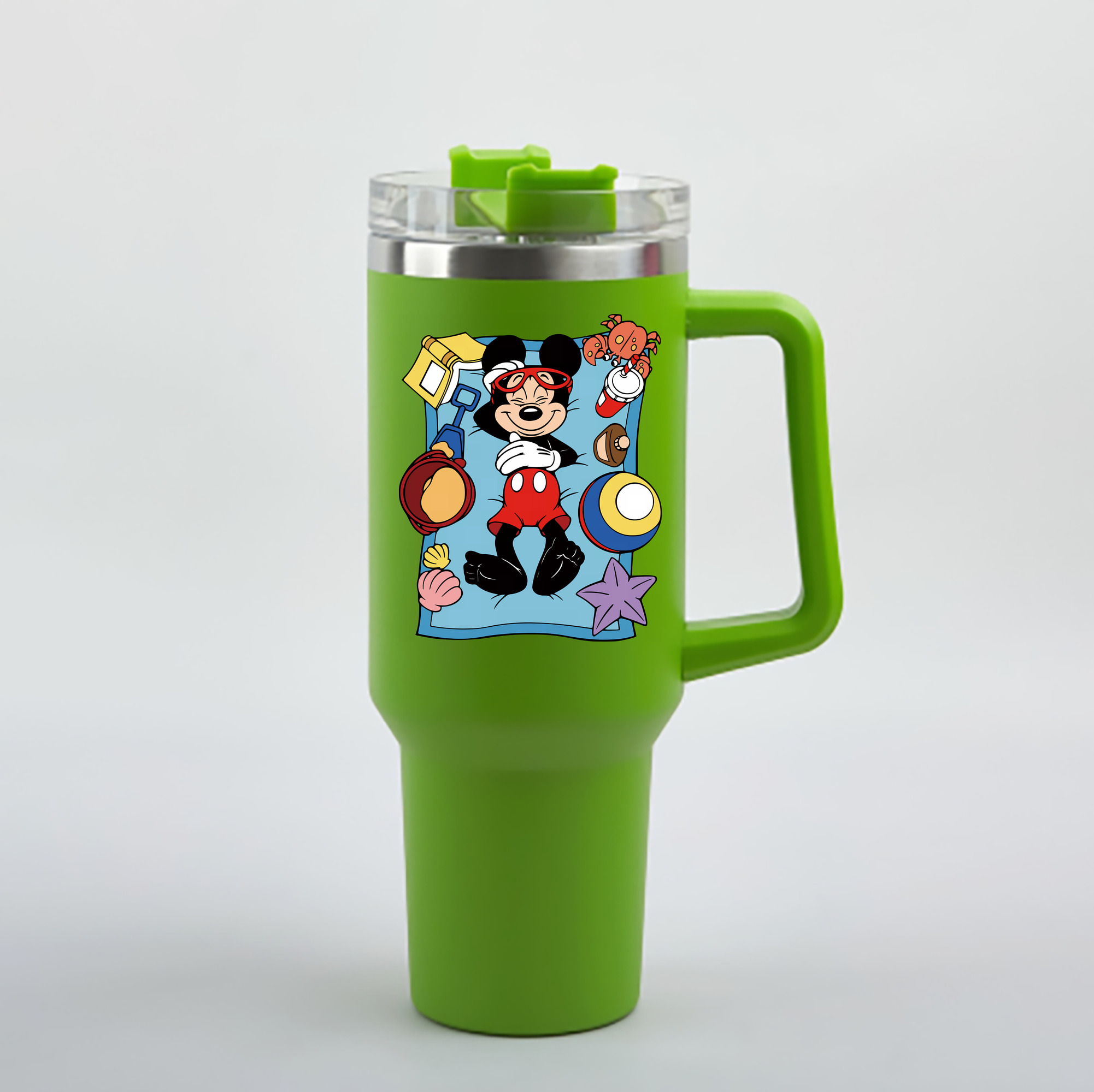 （画像用） ミッキーマウス Mickey Mouse 1200mL車用タンブラー - クリスタルステッカー（プラスチックストロー付き）